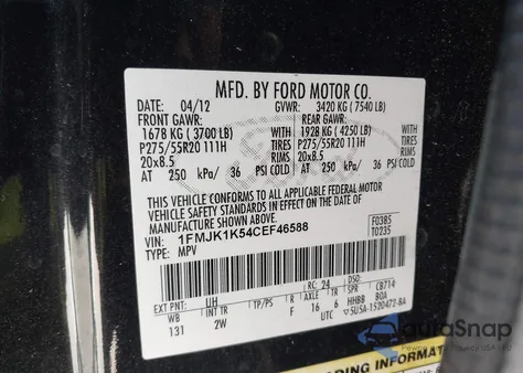 2012 Ford Expedition El Limited z USA, uszkodzony, nr VIN 1FMJK1K54CEF46588